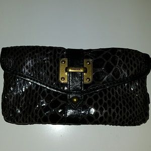NWT FOSSIL BLACK LEATHER CLUTCH